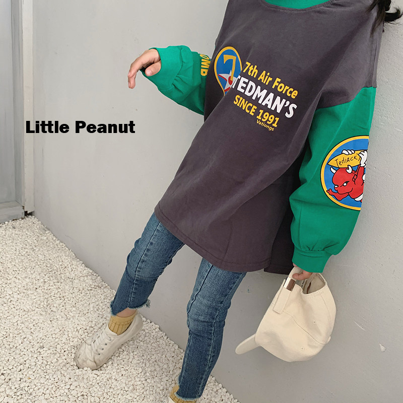 街头嘻哈潮范水洗磨毛纯棉长款开叉长袖T恤上衣 男孩女孩中大童装,童装/婴儿装/亲子装,T恤,淘宝优惠券,粉丝福利购,淘宝优惠卷