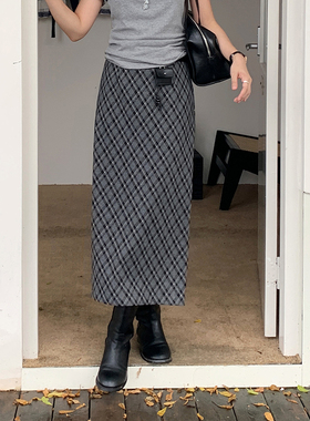 BORAN帛然2025秋冬新款气质格子半身裙送腰带 高腰显瘦裙子女3099