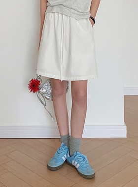 BORAN帛然100%棉A字简约纯色半身裙防走光内衬抽绳卫衣短裙6007