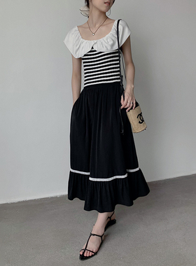 BORAN帛然法式气质短袖连衣裙2025夏温柔荷叶边拼接长裙N2D2057LQ