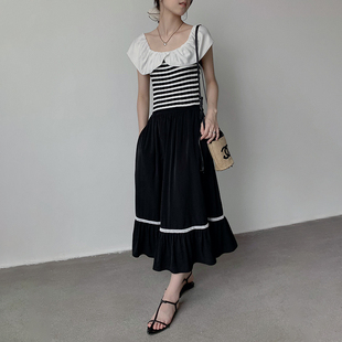 BORAN帛然法式 连衣裙2025夏温柔荷叶边拼接长裙N2D2057LQ 气质短袖