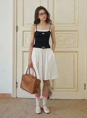 BORAN帛然2025夏季新款温柔高腰韩版短款大摆白色半身裙N2D1002Q