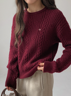 BORAN帛然2025冬季新款休闲百搭长袖针织衫软糯红色毛衣女B2D9152