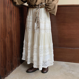 BORAN帛然2025秋冬新款 高级感花边半身裙气质高腰蛋糕裙子女3065Q