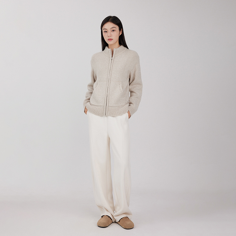 BORAN帛然立领拉链式针织开衫 雪花肌理毛呢面料双侧斜插口袋