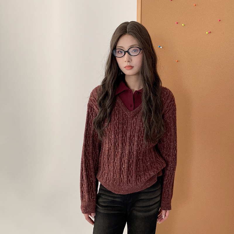 BORAN帛然假两件时尚百搭毛衣