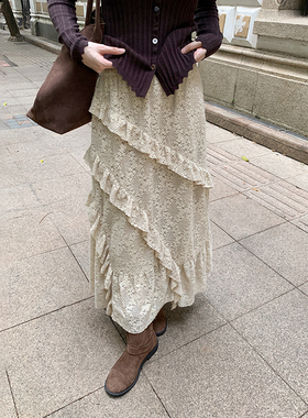 BORAN帛然浅杏浪漫甜美温柔约会派对氛围感蕾丝层次感半身裙5020