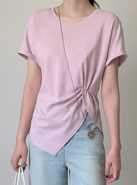 BORAN帛然休闲设计感短袖t恤2025夏季新款褶皱修身显瘦上衣7322S