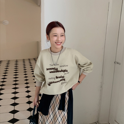 BORAN帛然休闲宽松长袖卫衣2025秋季新款韩系绣花上衣女 B2D8586S