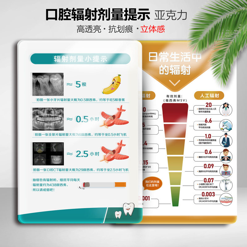 亚克力口腔科辐射剂量提示图温馨提示医院标识牌牙科门诊牌定制做