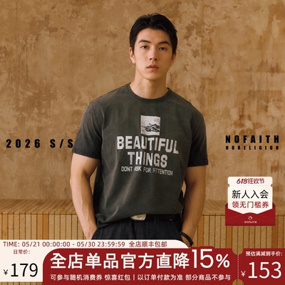 NOFAITH重水洗印花短袖t恤男夏季宽松休闲vintage短宽圆领上衣薄