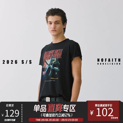 NOFAITH“太空漫游”50s高捻精棉印花短袖T恤男做旧短宽休闲上衣