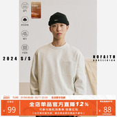 NOFAITH基础纯色口袋圆领长袖 上衣男日系复古宽松圆领廓形打底T恤