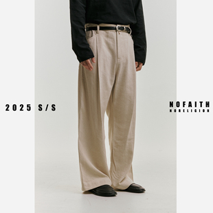 NOFAITH春秋季亚麻老钱风休闲裤男宽松垂感纯色百搭直筒长裤
