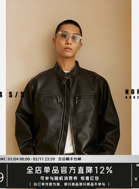 NOFAITH日系复古做旧皮衣外套男秋冬宽松防风休闲潮牌情侣皮夹克