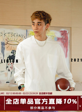 NOFAITH重磅300g打底衫纯白色藏青圆领休闲长袖T恤宽松男女无信仰