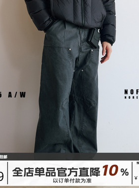 NOFAITH宽松B01水洗工装弯刀裤男秋季复古通勤阔腿休闲直筒法工裤