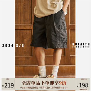 男夏日系复古多口袋潮流宽松休闲五分裤 NOFAITH水洗做旧工装 短裤