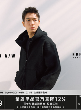 NOFAITH廓形短宽连帽拉链卫衣男宽松休闲情侣外套100%纯羊毛上衣