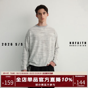 NOFAITH亚麻透气圆领条纹长袖T恤男春季新品宽松百搭休闲情侣上衣