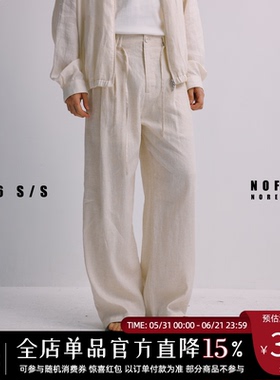 NOFAITH夏季100%亚麻宾霸铜氨丝ex拉链水洗连腰休闲裤男直筒长裤