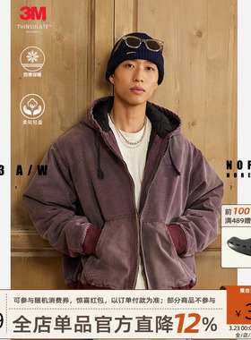 NOFAITH水洗做旧连帽棉服男秋冬日系复古加棉休闲外套上衣无信仰