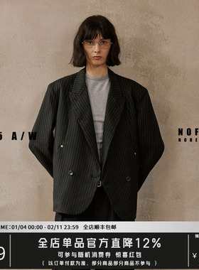 NOFAITH复古条纹肩垫西装外套男秋季新款宽松挺阔休闲西服上衣