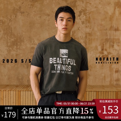 NOFAITH重水洗印花短袖t恤男夏季宽松休闲vintage短宽圆领上衣薄