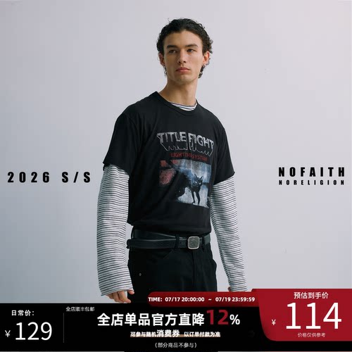 NOFAITH短宽50S高捻轻薄棉图案印花T恤男夏季透气休闲情侣上衣