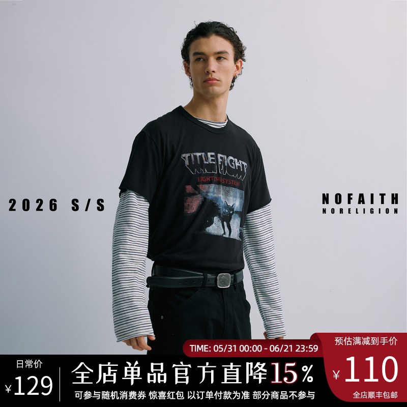 NOFAITH短宽50S高捻轻薄棉图案印花T恤男夏季透气休闲情侣上衣