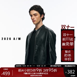 NOFAITH双面穿机车Slimfit短宽Pu皮夹克男秋冬防风耐磨皮衣W62181