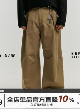 NOFAITH廓形褶皱弯刀裤男秋季新款宽松直筒混纺抗皱弧形休闲长裤