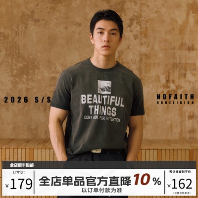 NOFAITH重水洗印花短袖t恤男夏季宽松休闲vintage短宽圆领上衣薄