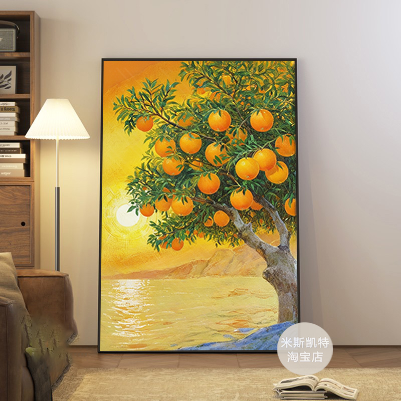 柿柿如意玄关油画装饰画客厅植物风景水果玄关入户落地挂画背景墙图片
