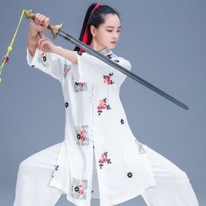 龙拳提花刺绣棉麻太极服新款女舒服透气夏款亚麻练功太极拳晨练服