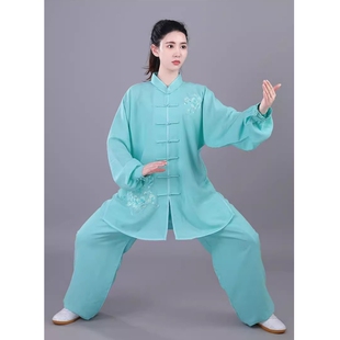 龙拳太极服女刺绣玉兰花新款春夏秋亚麻棉麻太极拳练功武术表演服