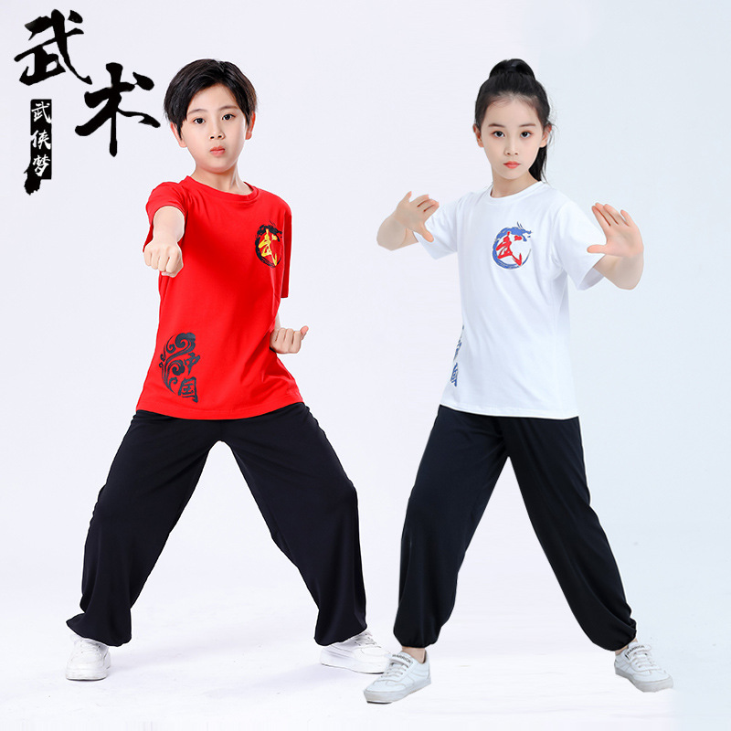 儿童武术服男女灯笼裤练功服短袖功夫服少儿太极表演服散打训练服