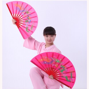 雅鑫龙凤素面加大36cm左右手对扇竹骨响扇1.2尺太极功夫扇红色