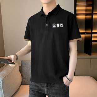韩版 POLO衫 夏季 短袖 男青年印花翻领T恤大码 珠地棉冰丝商务男装