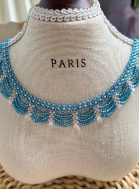 多层蕾丝撞色串珠项链