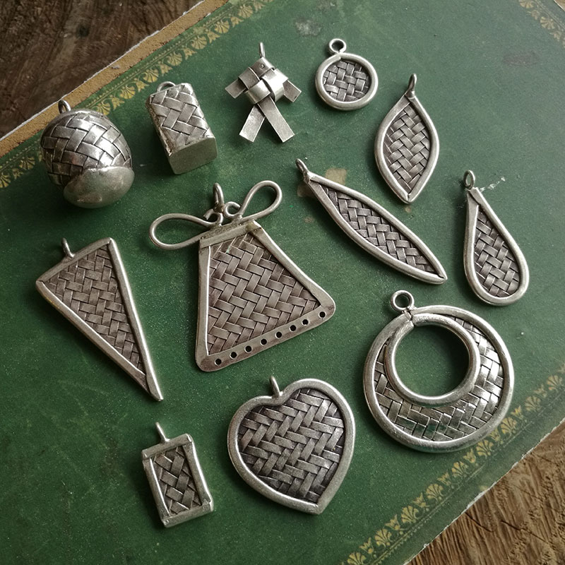 清迈手工银纯银编织吊坠复古坠子