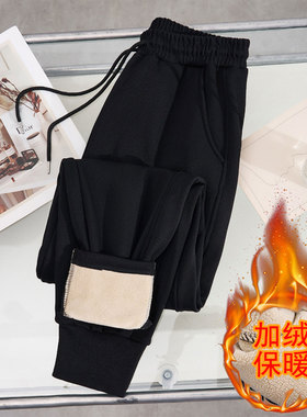 黑色休闲裤2025冬季新款280斤胖mm特大码加绒加厚保暖显瘦哈伦裤