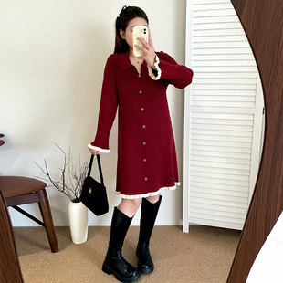 针织连衣裙2025冬新款200斤胖mm大码小香风气质显瘦装polo领A字裙