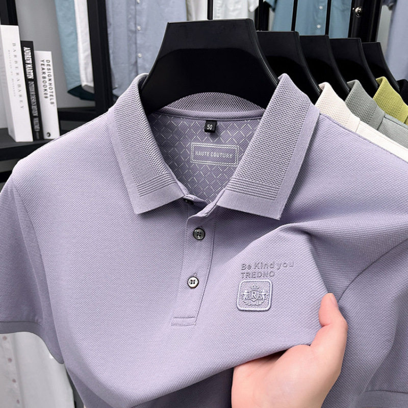 高端冰丝短袖t恤polo衫结婚礼服爸爸装夏装红色上衣喜公公婚宴装