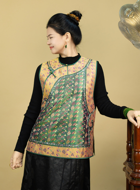 【曼玉】蜀锦薄款宽松型短款女通勤风圆领马夹中式中国风251218T