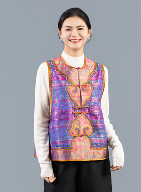 【叠彩】桑蚕丝壮锦圆领无袖上衣民族风背心秋冬上新国风250808T