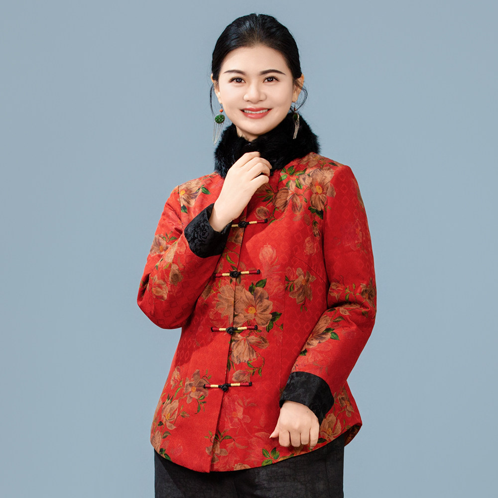 【桃雪】国风中式修身型女长袖厚棉衣/棉服