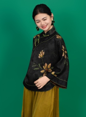 【烟花落】香云纱国风印花新中式简约百搭上衣女250438T