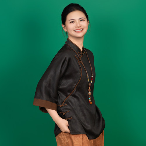 【沉香】香云纱素绉缎新中式简约百搭上衣国风国潮透气