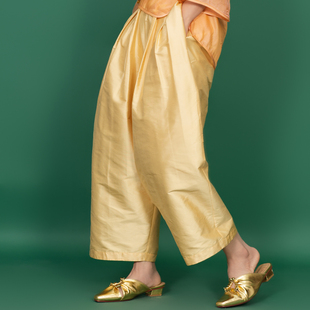 【光芒】双宫丝中式国风无弹力灯笼裤阔腿裤休闲裤百搭250608K